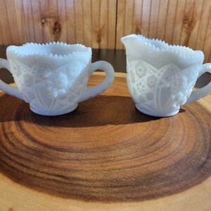 Elegant Vintage Milk Glass Cream & Sugar Set